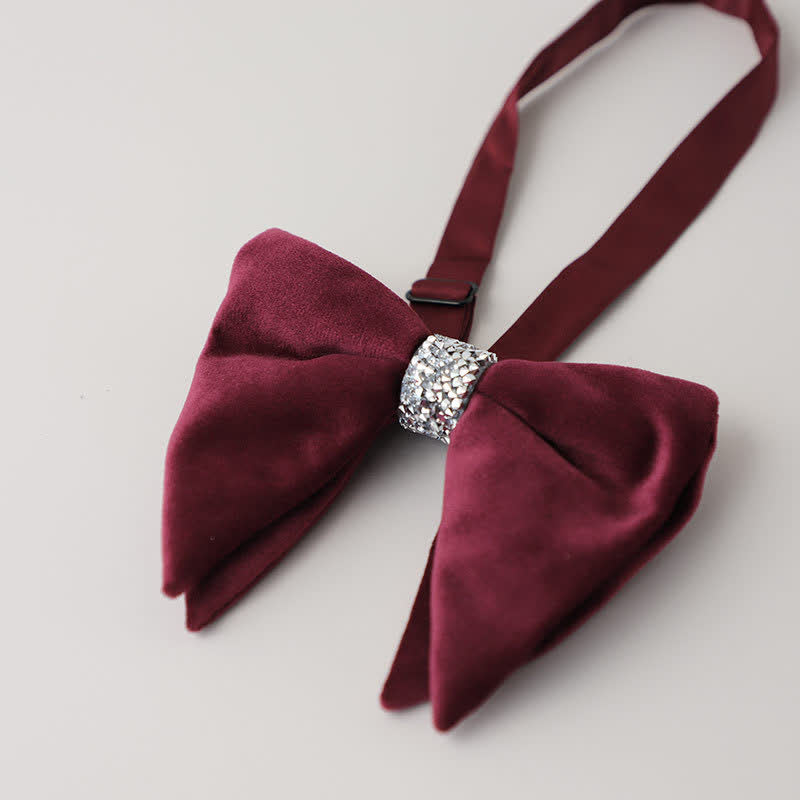 Papillon oversize a punta in velluto con strass da uomo - Rosso scuro - image 6