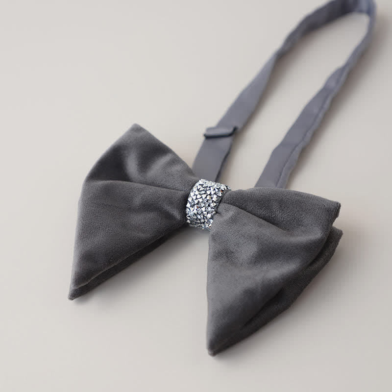 Papillon oversize a punta in velluto con strass da uomo - Grigio - image 8