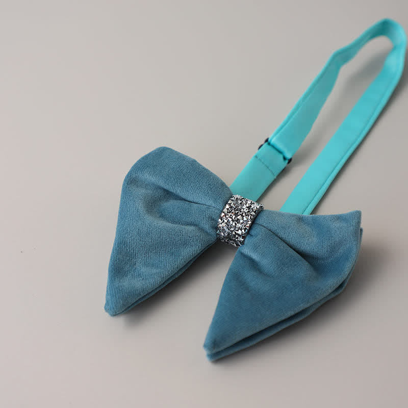 Papillon oversize a punta in velluto con strass da uomo - Acciaio Blu - image 12