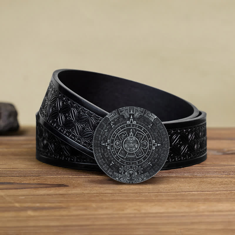 Cintura in pelle con fibbia rotonda grande azteca maya fai da te da uomo