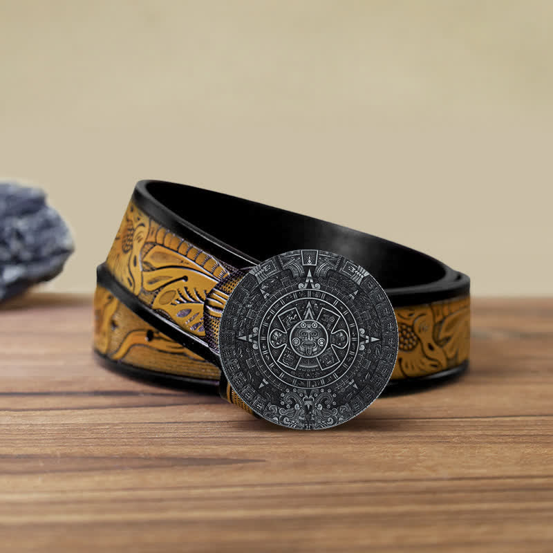 Cintura in pelle con fibbia rotonda grande azteca maya fai da te da uomo
