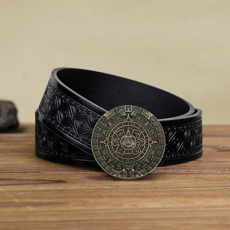 Cintura in pelle con fibbia rotonda grande azteca maya fai da te da uomo