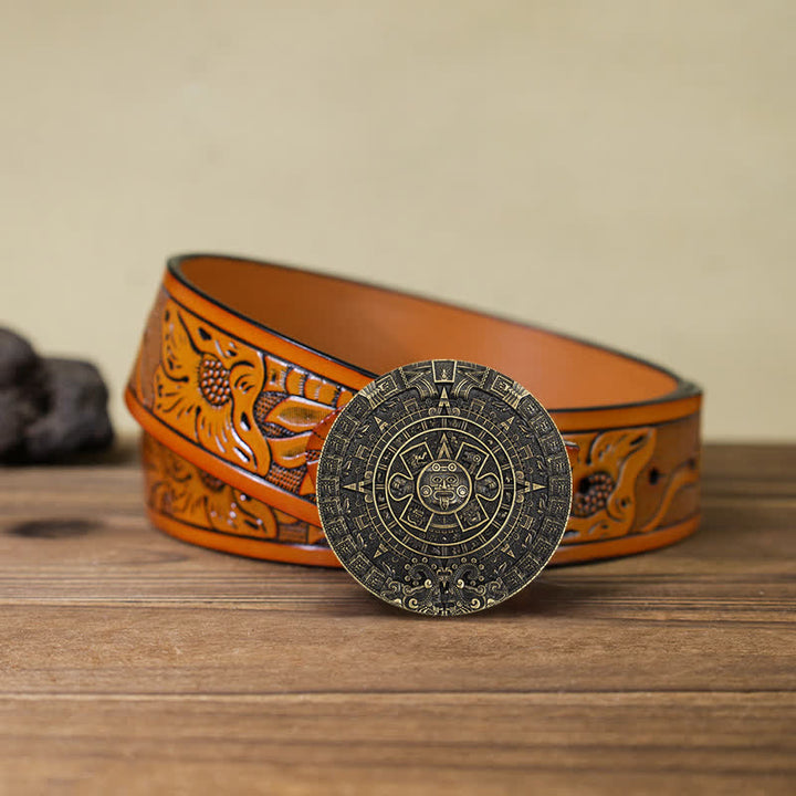 Cintura in pelle con fibbia rotonda grande azteca maya fai da te da uomo