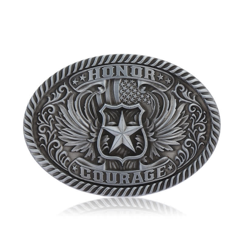 Cintura in pelle con fibbia ad ali d'aquila fai da te Honor Courage da uomo - Argento antico - Senza cintura - image 3