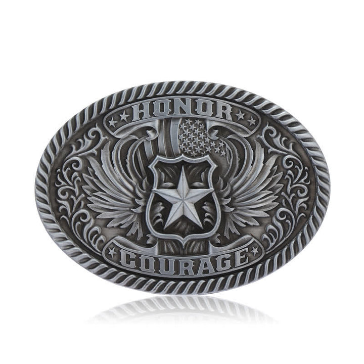 Cintura in pelle con fibbia ad ali d'aquila fai da te Honor Courage da uomo - Argento antico - Senza cintura - image 3