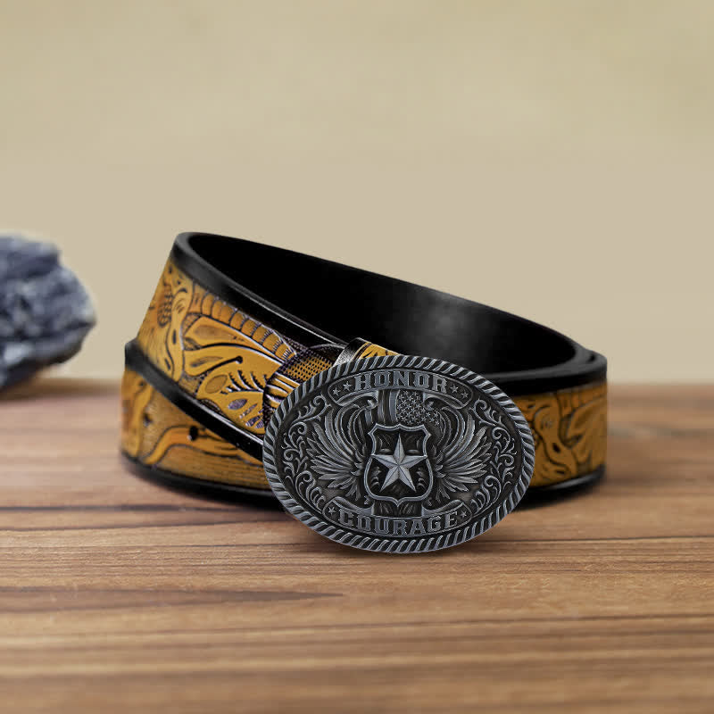 Cintura in pelle con fibbia ad ali d'aquila fai da te Honor Courage da uomo - Argento antico - Cintura marrone sabbia (40) - image 16