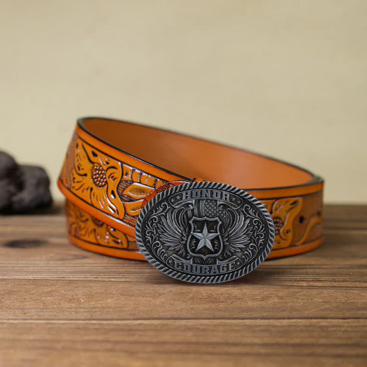 Cintura in pelle con fibbia ad ali d'aquila fai da te Honor Courage da uomo - Argento antico - Cintura intagliata arancione (40) - image 18