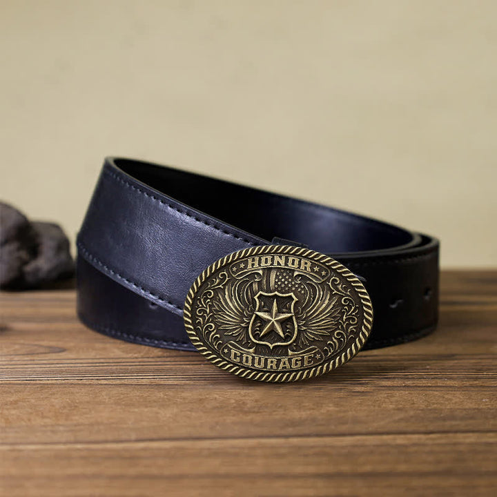 Cintura in pelle con fibbia ad ali d'aquila fai da te Honor Courage da uomo - Bronzo antico - Cintura PU nera (40) - image 5