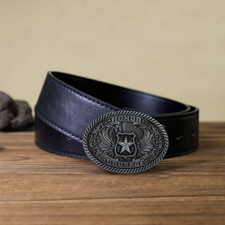 Cintura in pelle con fibbia ad ali d'aquila fai da te Honor Courage da uomo - Argento antico - Cintura PU nera (40) - image 6