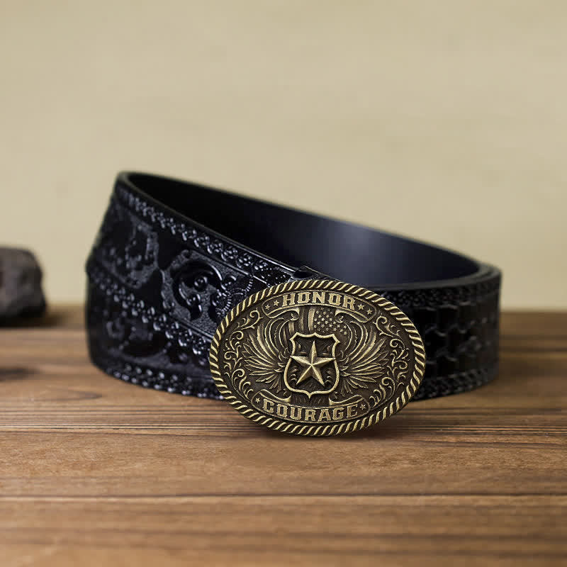 Cintura in pelle con fibbia ad ali d'aquila fai da te Honor Courage da uomo