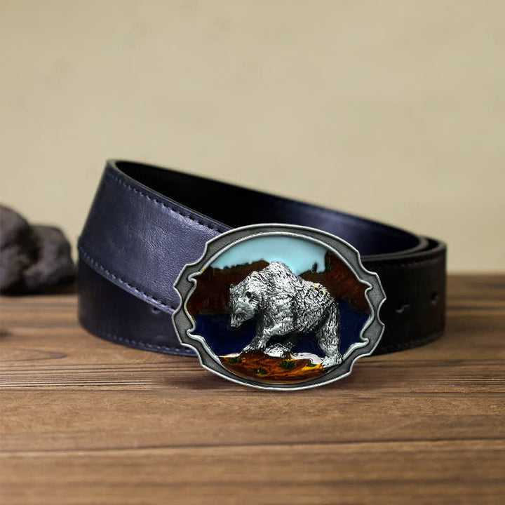 Cintura in pelle con fibbia smaltata a forma di orso polare fai da te da uomo