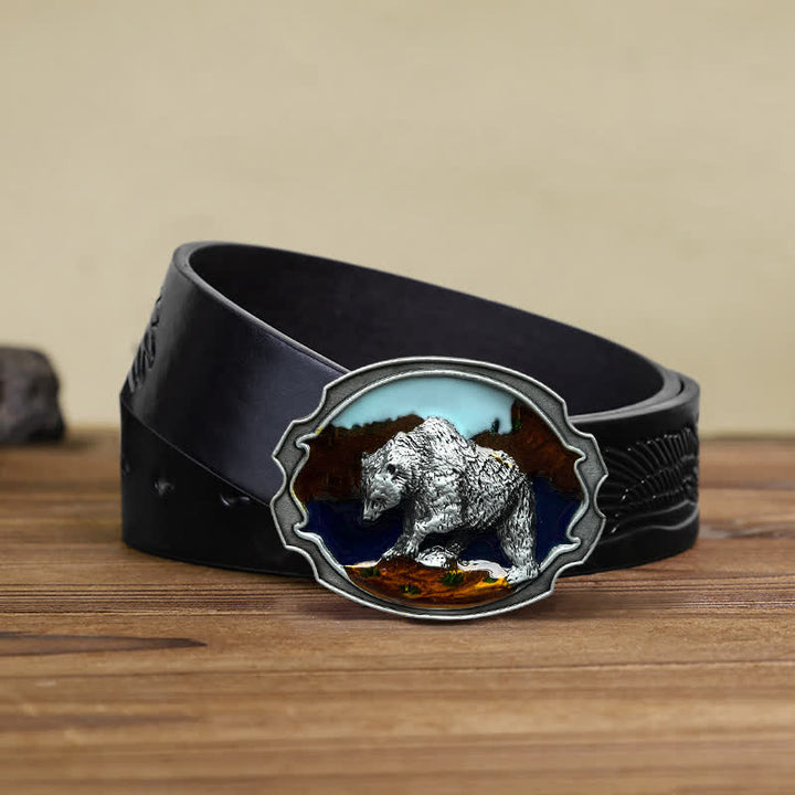 Cintura in pelle con fibbia smaltata a forma di orso polare fai da te da uomo