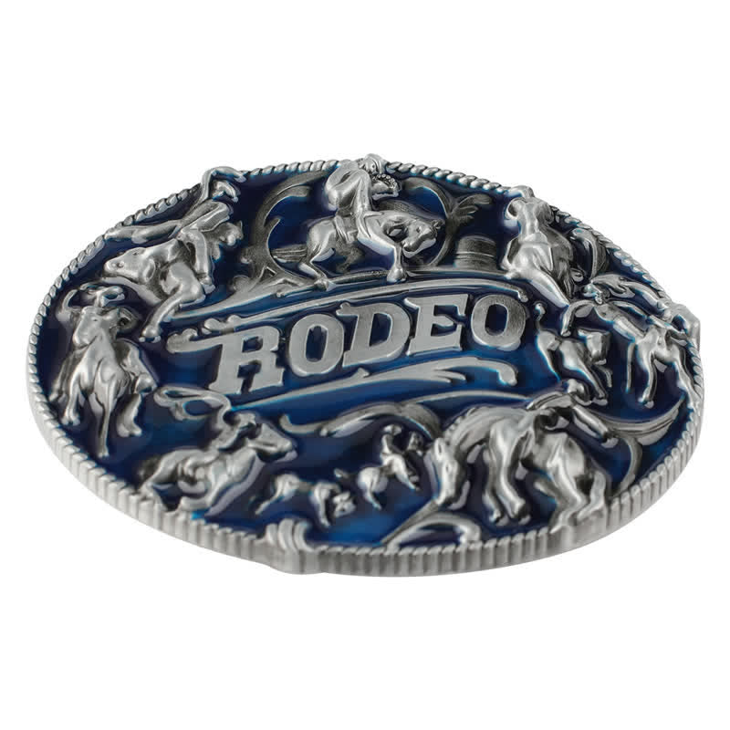 Cintura in pelle con fibbia a forma di toro da rodeo in smalto blu fai da te da uomo