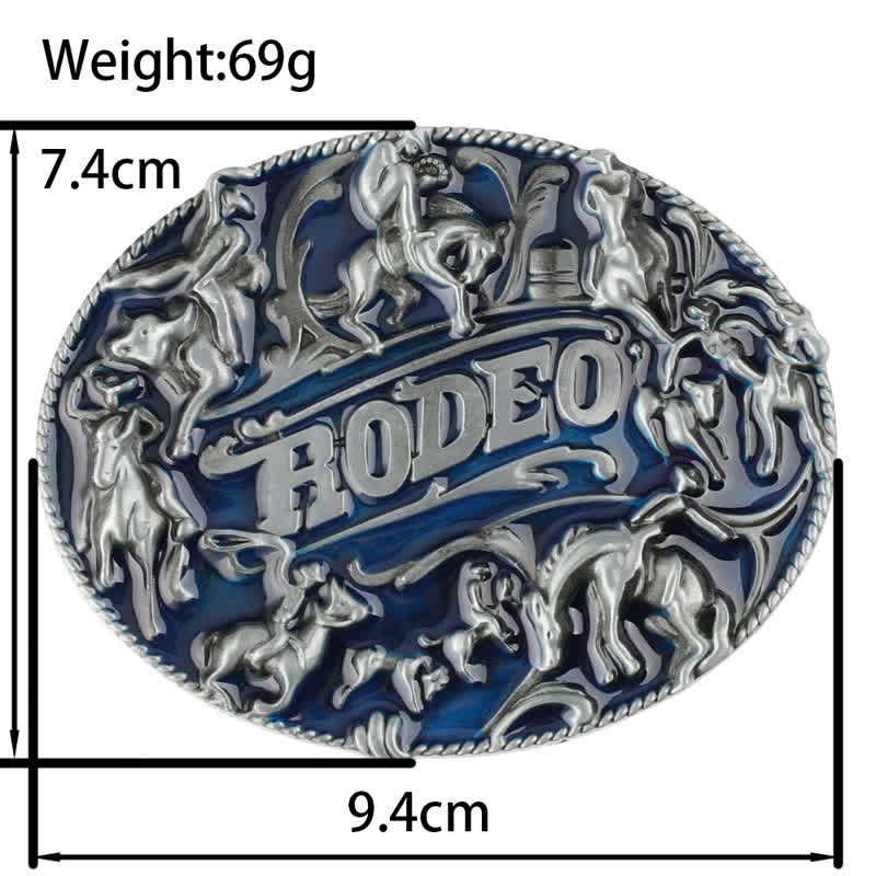 Cintura in pelle con fibbia a forma di toro da rodeo in smalto blu fai da te da uomo