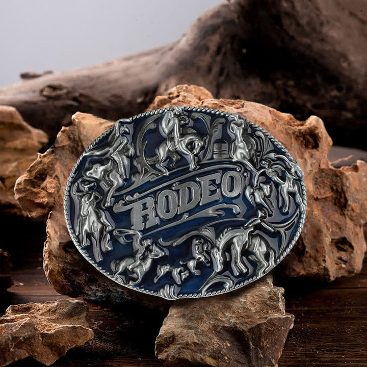 Cintura in pelle con fibbia a forma di toro da rodeo in smalto blu fai da te da uomo