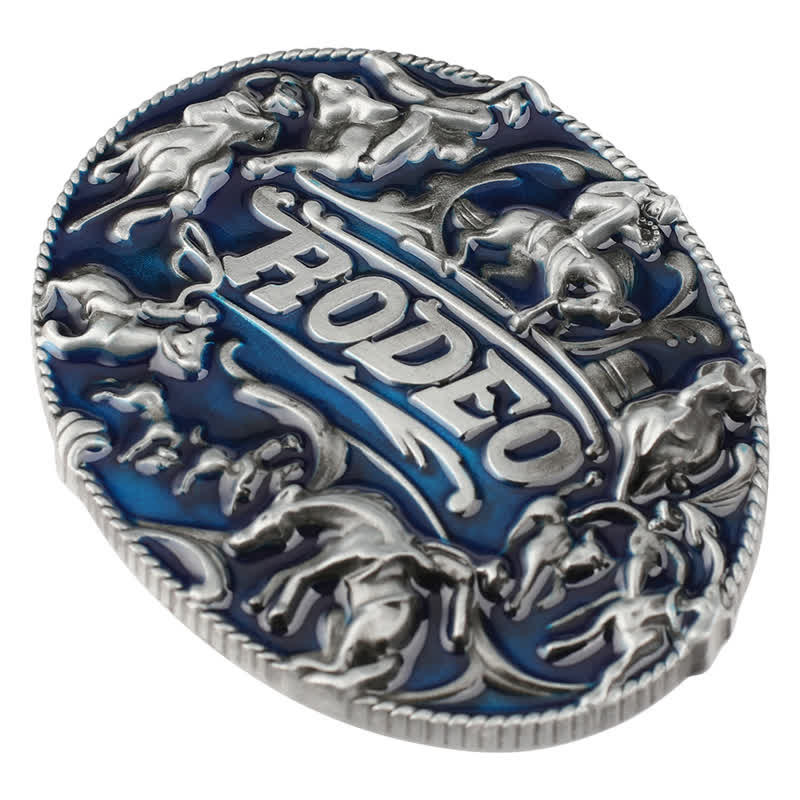 Cintura in pelle con fibbia a forma di toro da rodeo in smalto blu fai da te da uomo