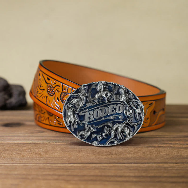 Cintura in pelle con fibbia a forma di toro da rodeo in smalto blu fai da te da uomo