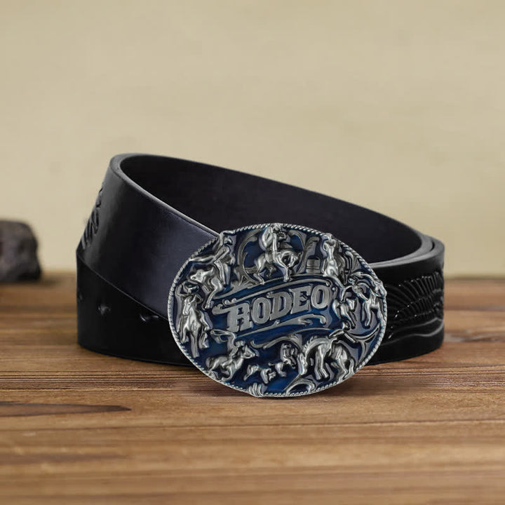 Cintura in pelle con fibbia a forma di toro da rodeo in smalto blu fai da te da uomo