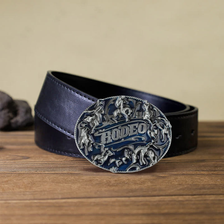 Cintura in pelle con fibbia a forma di toro da rodeo in smalto blu fai da te da uomo