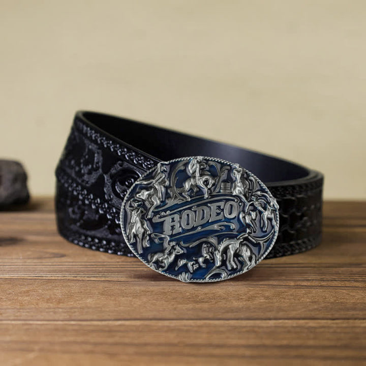 Cintura in pelle con fibbia a forma di toro da rodeo in smalto blu fai da te da uomo