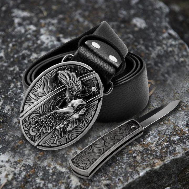 Cintura in pelle Soaring Eagle da uomo con coltello pieghevole