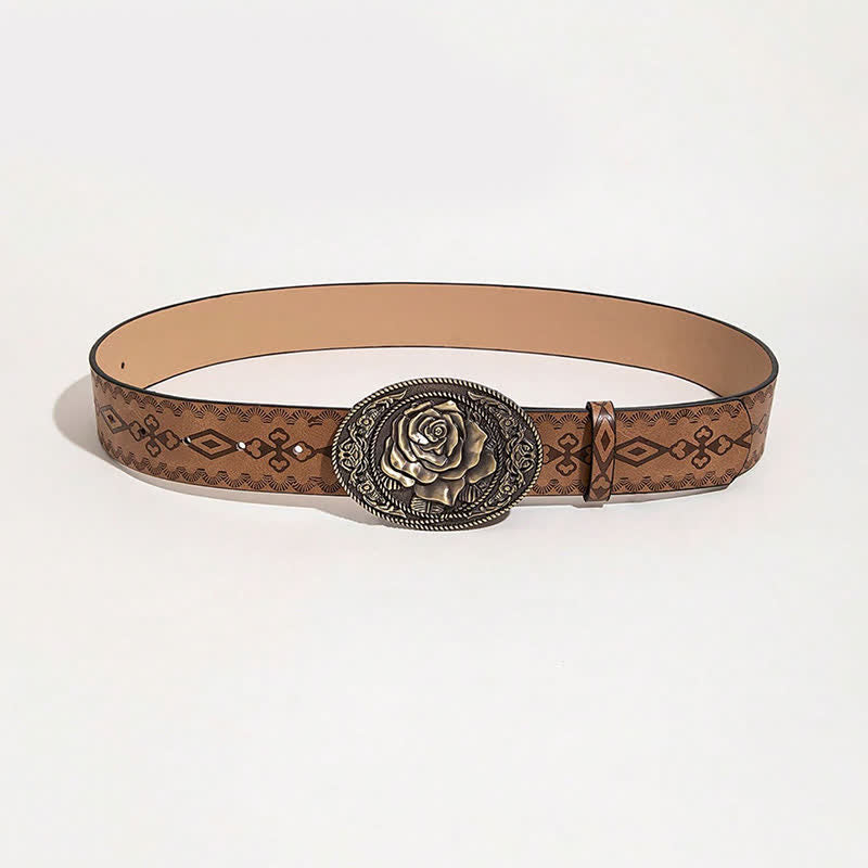 Cintura in pelle stampata con fibbia a forma di rosa in stile occidentale - image 9