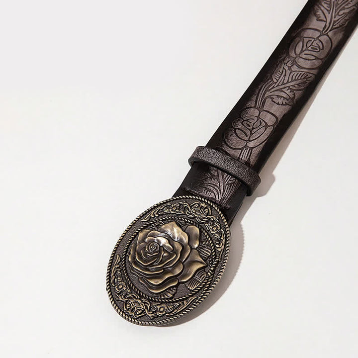 Cintura in pelle stampata con fibbia a forma di rosa in stile occidentale - image 2