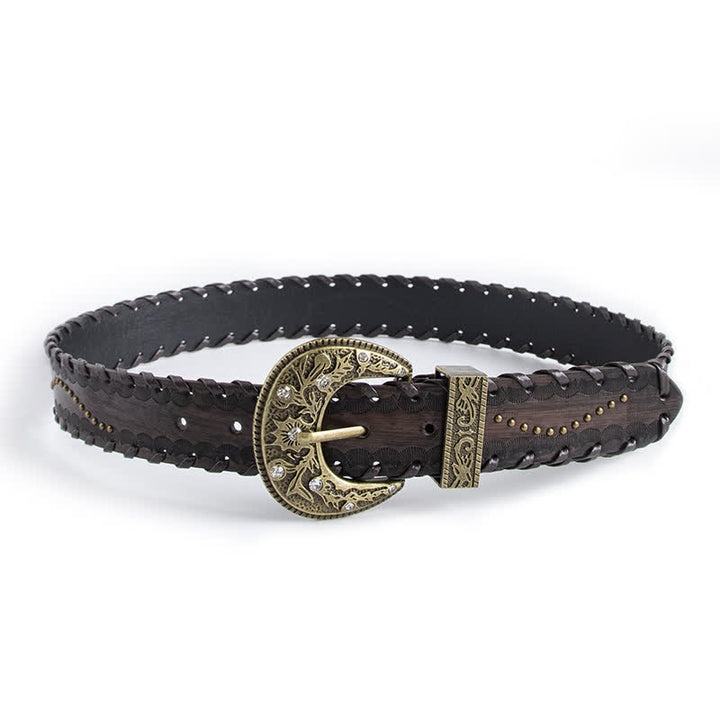 Cintura in pelle goffrata con rivetti in strass retrò da donna