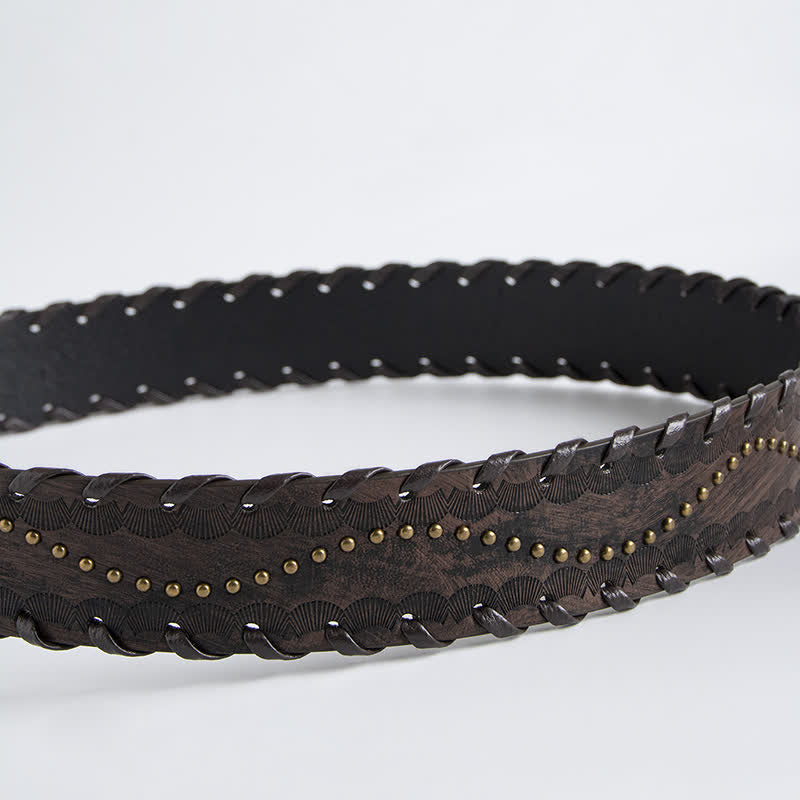 Cintura in pelle goffrata con rivetti in strass retrò da donna