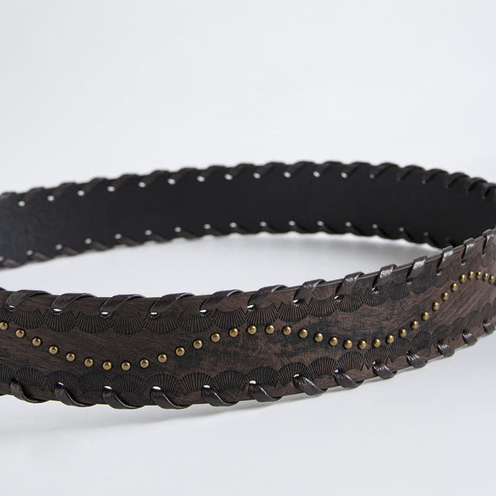 Cintura in pelle goffrata con rivetti in strass retrò da donna