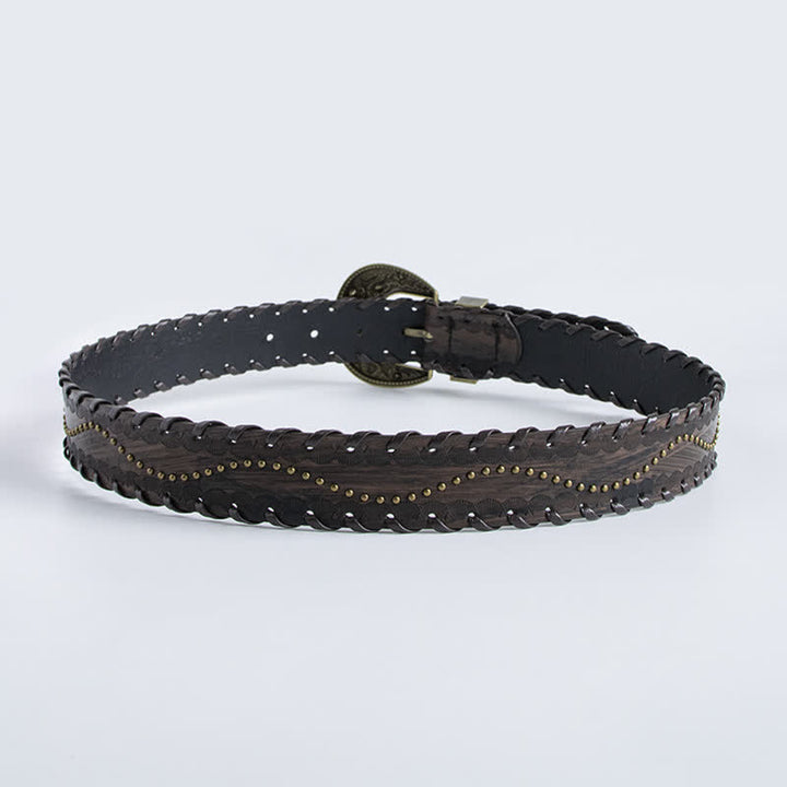 Cintura in pelle goffrata con rivetti in strass retrò da donna