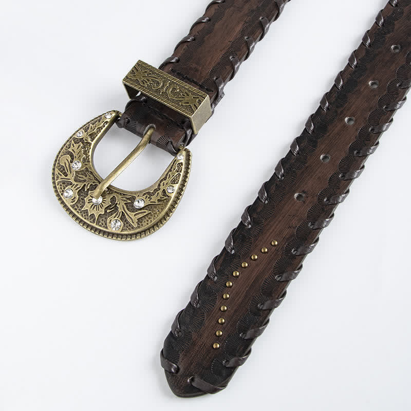 Cintura in pelle goffrata con rivetti in strass retrò da donna