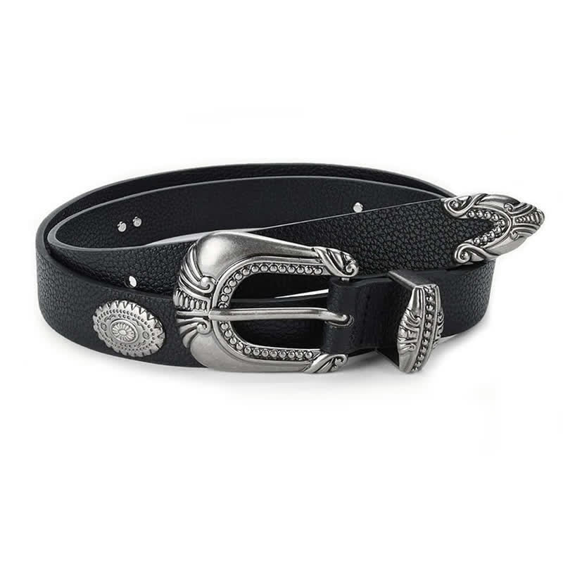 Cintura in pelle con rivetti Concho in stile palazzo da donna - Nero - 32 - image 0