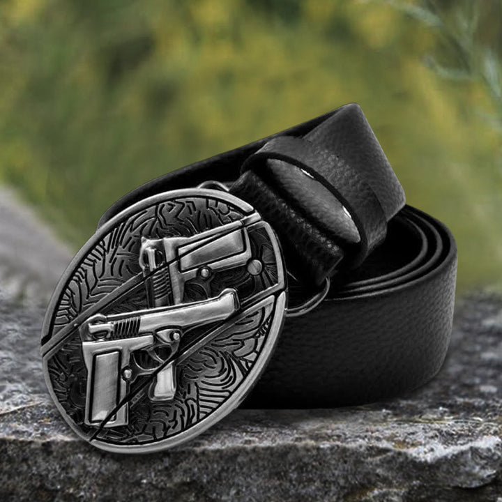 Cintura in pelle da uomo con doppia pistola e coltello pieghevole - image 0