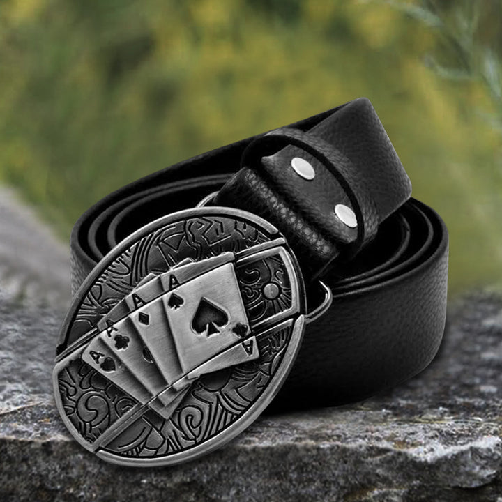 Cintura in pelle da uomo Poker 4 Ace con coltello pieghevole