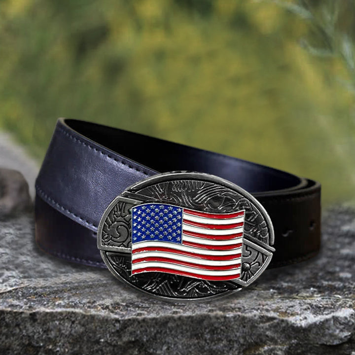 Cintura in pelle con coltello pieghevole nascosto con bandiera americana fai da te da uomo