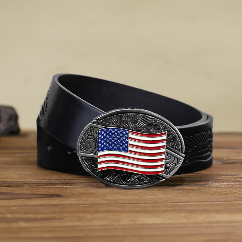 Cintura in pelle con coltello pieghevole nascosto con bandiera americana fai da te da uomo
