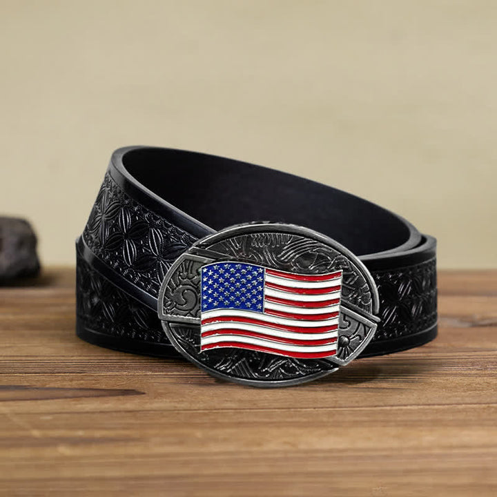 Cintura in pelle con coltello pieghevole nascosto con bandiera americana fai da te da uomo