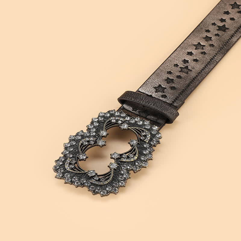 Cintura in pelle con goffratura a pentagramma con strass da donna