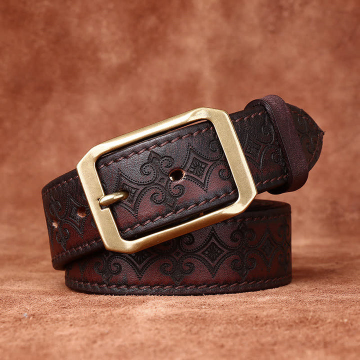 Cintura in pelle con fibbia in ottone di lusso con cinturino intagliato da uomo