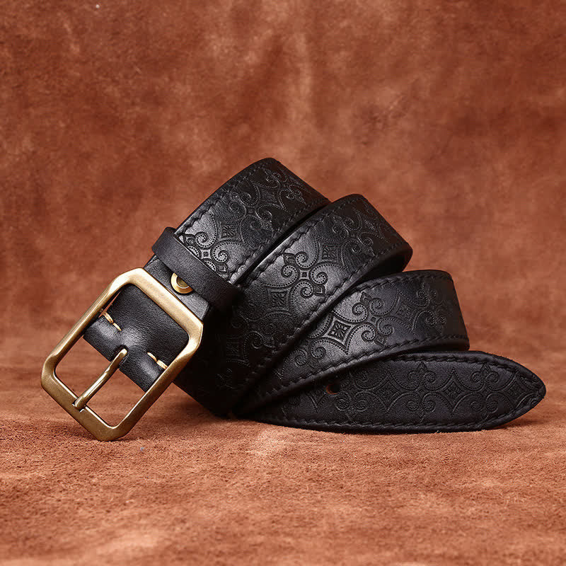 Cintura in pelle con fibbia in ottone di lusso con cinturino intagliato da uomo