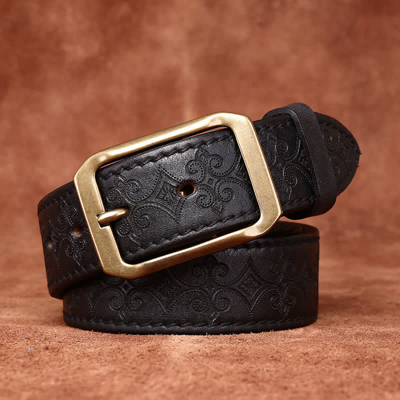 Cintura in pelle con fibbia in ottone di lusso con cinturino intagliato da uomo