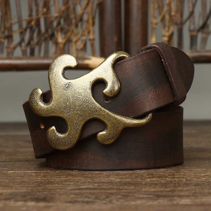 Cintura in pelle con fibbia in ottone retrò Star Burst da uomo