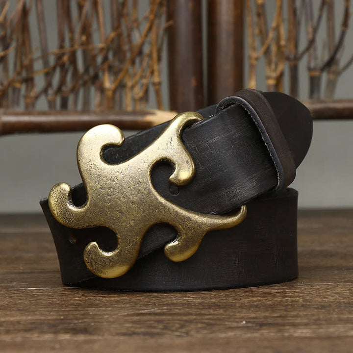 Cintura in pelle con fibbia in ottone retrò Star Burst da uomo