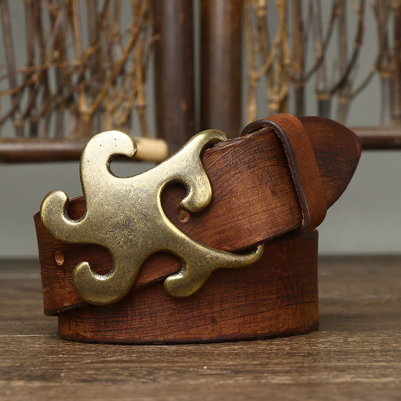 Cintura in pelle con fibbia in ottone retrò Star Burst da uomo