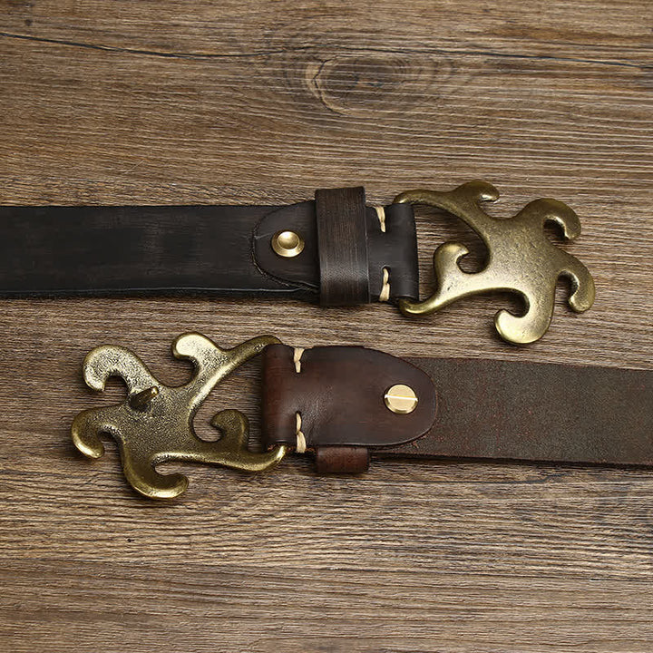 Cintura in pelle con fibbia in ottone retrò Star Burst da uomo