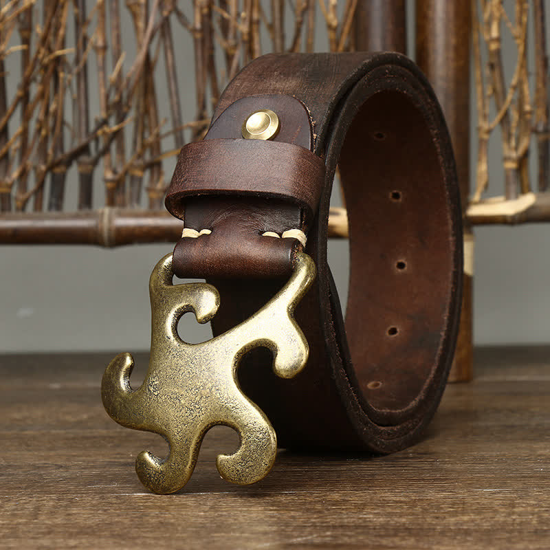 Cintura in pelle con fibbia in ottone retrò Star Burst da uomo