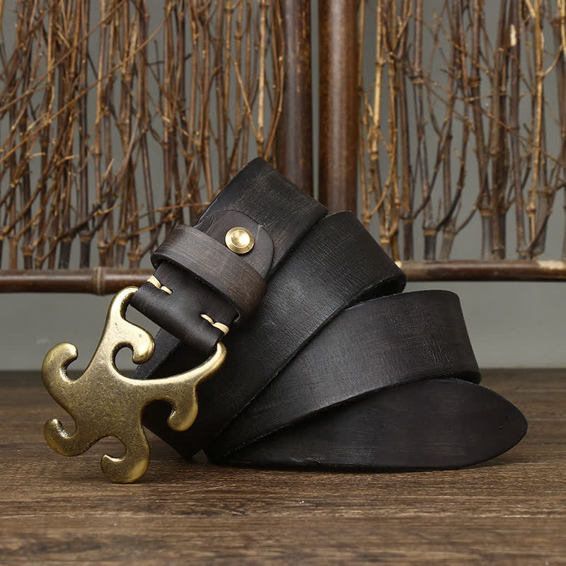Cintura in pelle con fibbia in ottone retrò Star Burst da uomo