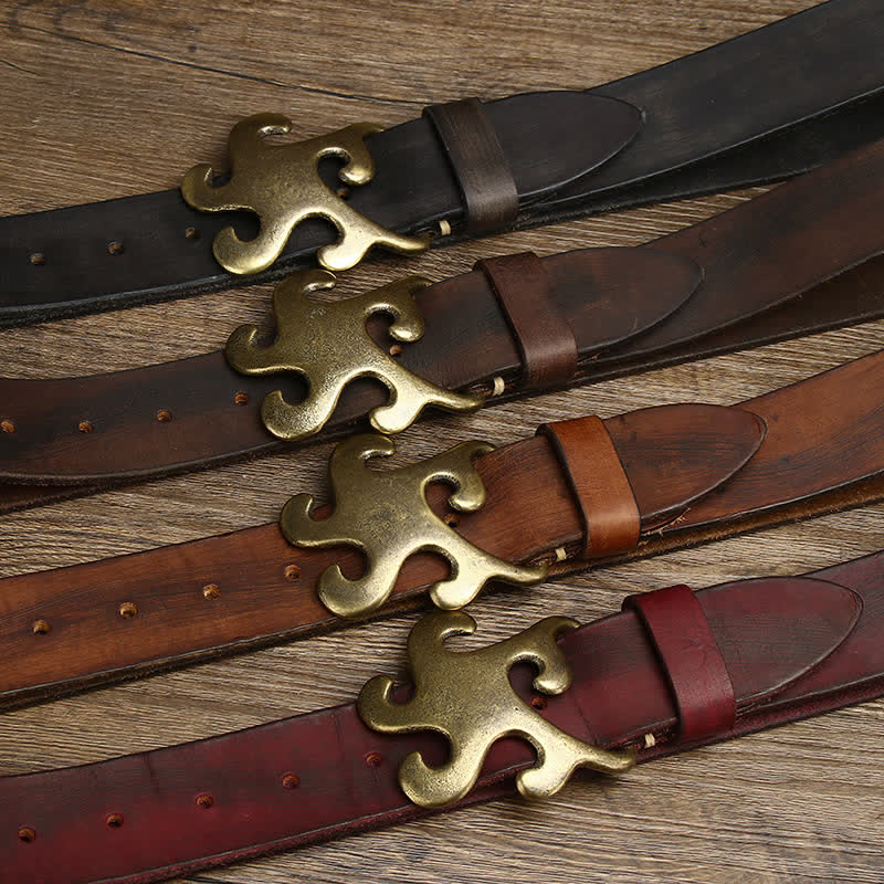 Cintura in pelle con fibbia in ottone retrò Star Burst da uomo