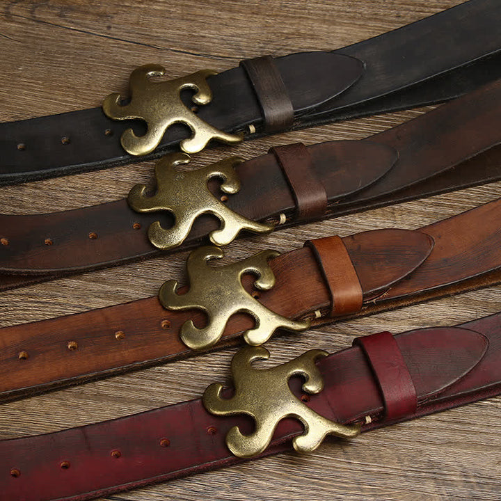 Cintura in pelle con fibbia in ottone retrò Star Burst da uomo